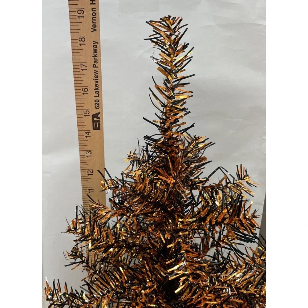 Mini Halloween Tinsel Tree Orange & Black  for Desk ,Tabletop 18